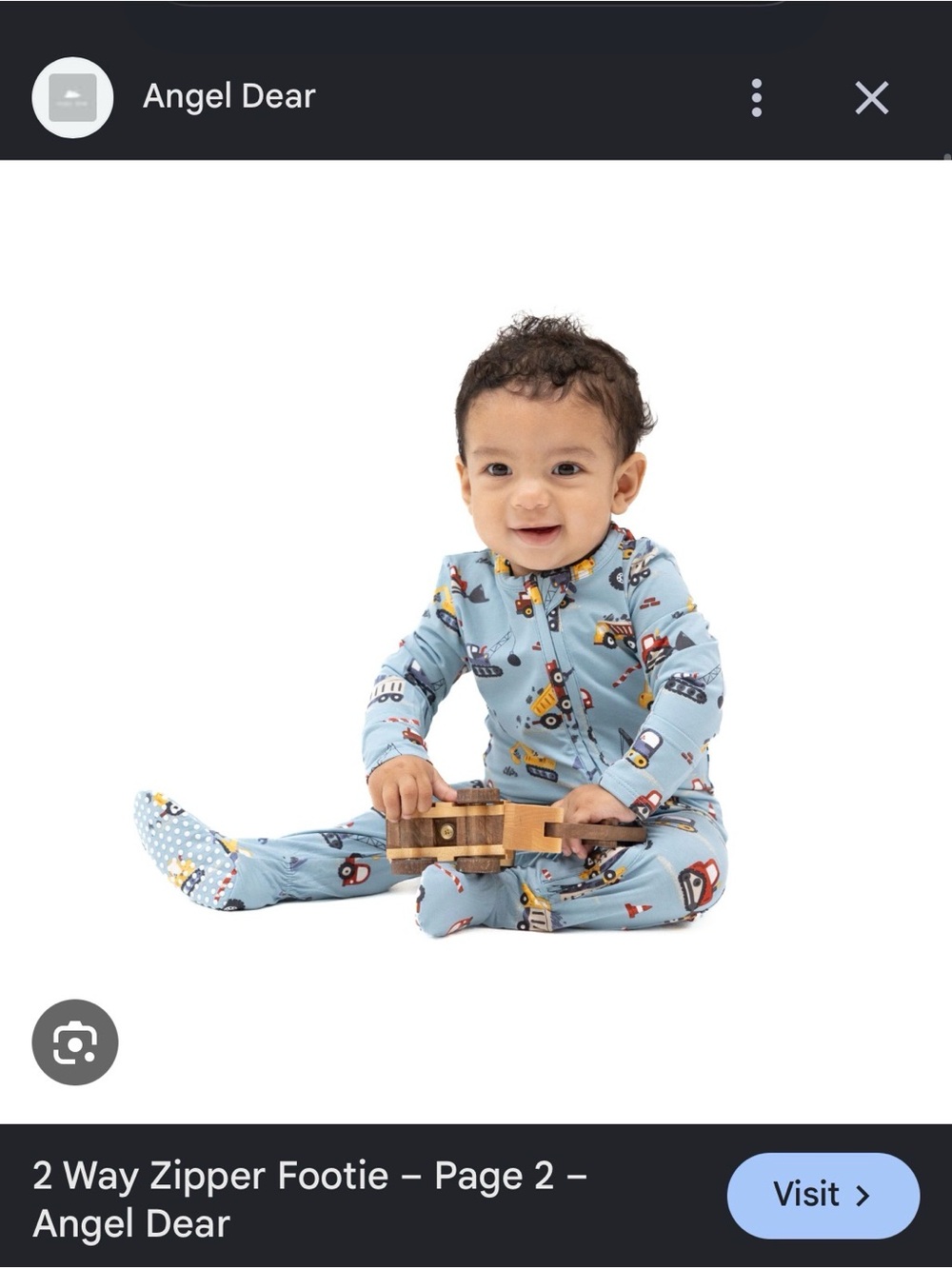 Angel Dear Light Blue Construction Vehicles 2-Way Zipper Footie